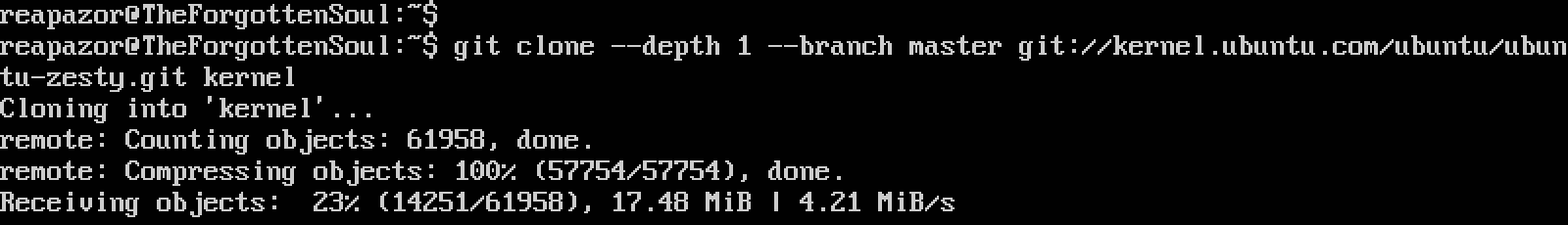 GIT Command To Download Ubuntu 17.04 Source